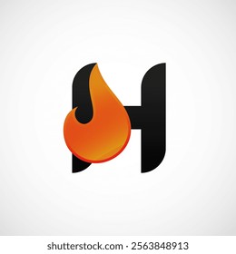 Letter H fire logo template blazing fire black red orange