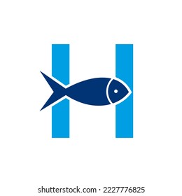Letter H Fish Logo, Ocean Logo Vector Template 