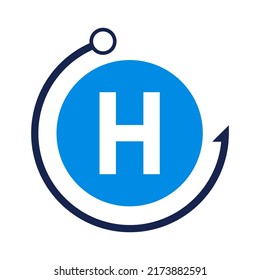 Letter H Fishing Logo Design Template. Fishing Club Logo On Letter H Concept