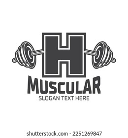 Letter H Fitness Gym logo design template, design for gym and fitness club, barbell icon