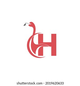 Letter H with flamingo bird icon logo vector template