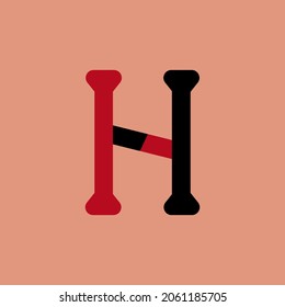 Letra H diseño plano. Color rojo y negro