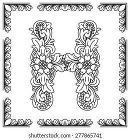 Letter H, floral design. Based on Balinese art.