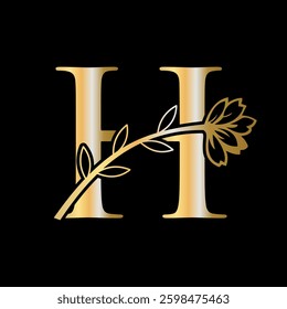 Letter H Floral Logo Design Concept With Flower Symbol For Luxury, Fashion, Boutique Sign