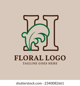 letter H floral outlined vintage leaf color vector logo design