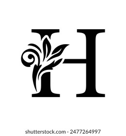 letter H flower alphabet. Beautiful capital letters 