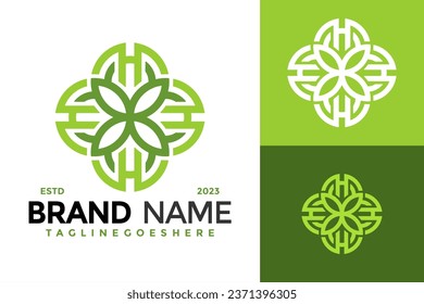 Letra H Leaf diseño de logotipo de flor Ilustración de símbolo vectorial