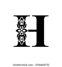 letter H. flower  letters. Vintage ornament initial Alphabet. Logo vector 
