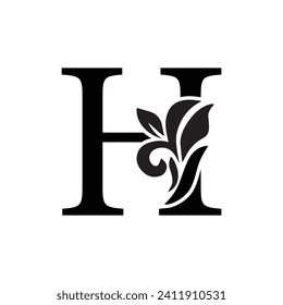 letter H flower  ornament. Vector logo. Monogram alphabet. Beautiful floral capital letters
