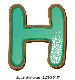 Letter h in the form of cookies with aquamarine icing, alphabet, vector illustration