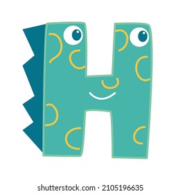 The letter H in the form of a dinosaur. A stylized element for children.