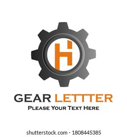 Letter h  gear logo design template illustration.