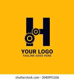 letter H with gear for technology and mechanical vector logo design