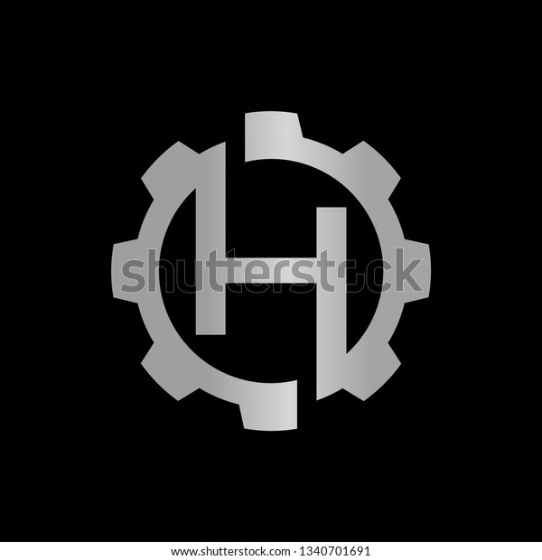 Letter H gear vector template logo. This Design is\
suitable for technology, industrial or automotive. Gradient.\
Gray.