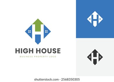 Letter H geometric with high house and arrow logo icon design for property investment business logo