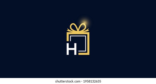Letter h gift logo vector template download modern square design with luxury light effect