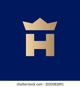 Letra H y corona dorada. H monograma de oro. Logo original y elegante.  Monograma para joyería, artículos de lujo, hotel.