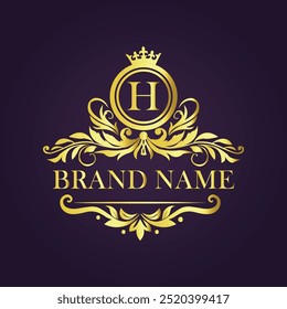 Letra H Golden Crown Logo Ilustração Vetor.