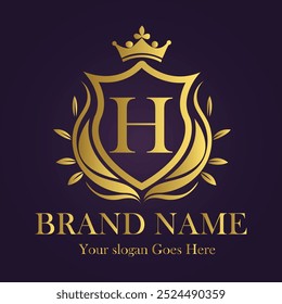 Letter H golden crown logo vector illustration.