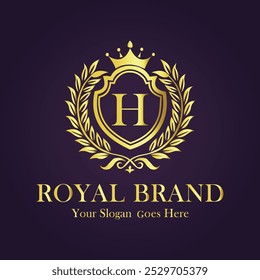 Letra H ilustração vetor logotipo dourado.
