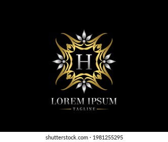  Letter H Golden Luxury Badge Logo Design. Graceful Ornate Icon Vector Design. 