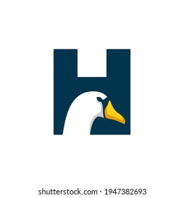 Letter H Goose Logo Design Template Inspiration, Swan Vector, Initial Logo.