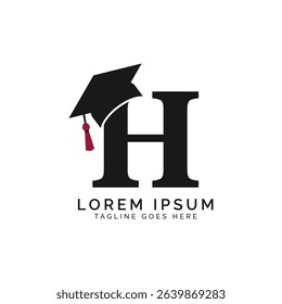 Letter H with Graduation Cap Logo. Alphabet H Education Hat icon