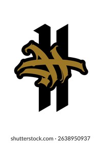 Letter H in graffiti and gothic style. Vector. Graffiti, tag and medieval latin letter. Signs and symbols for design. Calligraphy, lettering and tags. Modern interpretation of gothic.