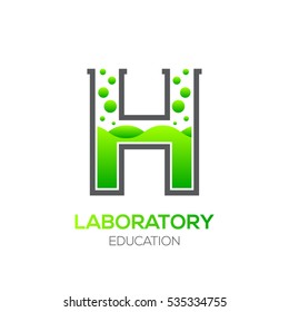 Letter H Green color,Laboratory beaker,Science education,Chemical Logotype