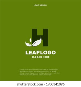Elemento de diseño de logotipo de hoja verde de letra H, plantilla inicial de logotipo de hoja de letra H