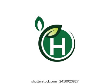 Letter H Green leaf logo design vector template. Letter H Nature Growth Leaf vector logo