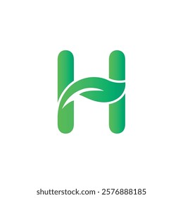 Letter H green leaf organic logo