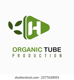 Letter H with Green Play Icon, Video, Media Play for Organic, Nature, Agriculture Media Informasi Channel Business Logo Idea Template