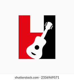 Letter H Guitar Logo. Guitarist Logo Concept With Guitar Icon. Festival and Music Symbol