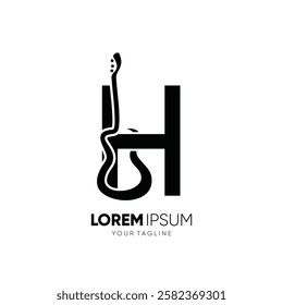 Letter H Guitar Silhouette Logo Design Vector Icon Graphic Emblem Symbol Illustration