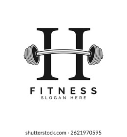 Letter H Gym Logo Design. Alphabet H Barbell symbol Icon