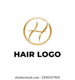 letter h hair salon logo design concept idea with gold circle