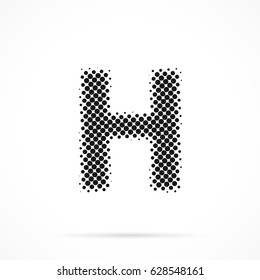 Letter H in halftone. Dotted illustration isolated on a white background.
Vector illustration.