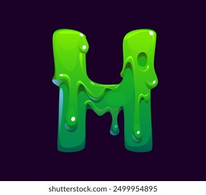 Letter H Halloween font, cartoon evil type, funny scary typeface, spooky alphabet, uppercase green gooey letter. Isolated vector latin abc slimy typography character enhances creepy holiday feeling