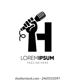 Letter H Hand with Microphone Logo Design Vector Icon Graphic Emblem Symbol Ilustration