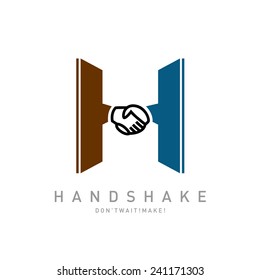 Letter H with handshake icon integrated logo template