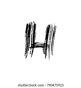 Letter H. Handwritten by dry brush. Rough strokes font. Vector illustration. Grunge style elegant alphabet.