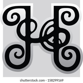 letter h handwritten version, decorative curled letters