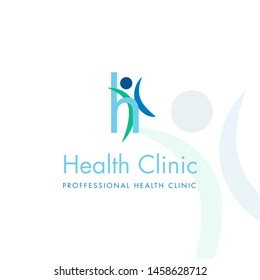 Letter H, happy human silhouette, health logo, vector icon