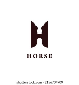 Letter H with head horse. Design logo simple for initial business. Vector illustration.