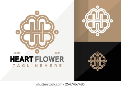 Letter H Heart Flower Decorative Logo Icon Vector Design