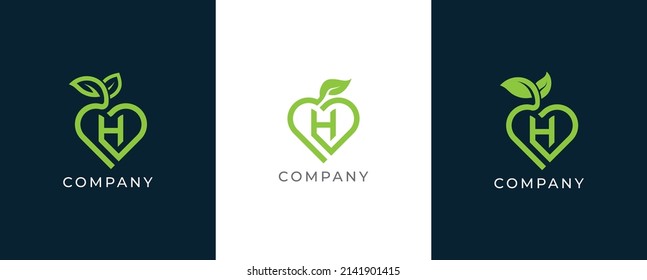 Letter H Heart Leaf Logo Concept sign icon symbol Design. Vector illustration logo template