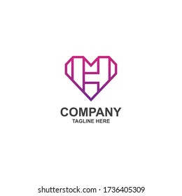 Letter H With Heart Logo Design Minimalist