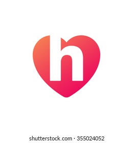 letter h heart shape icon logo orange red