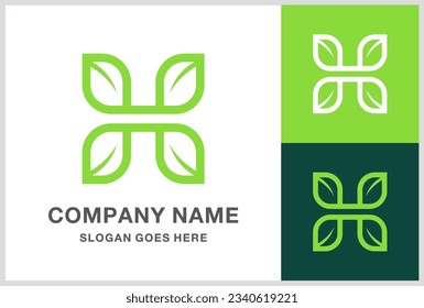 Letter H Herbal Green Leaf Farm Business Company Vector Logo Design